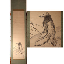 Kakejiku giapponese rotolo da appendere Tanuki Emakimono OTAKE Kokkan con scatola ASO398