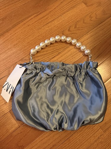 Borsa zara blu satinato con - borsa,
