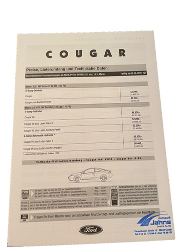Brochure depliant ford cougar - ford,