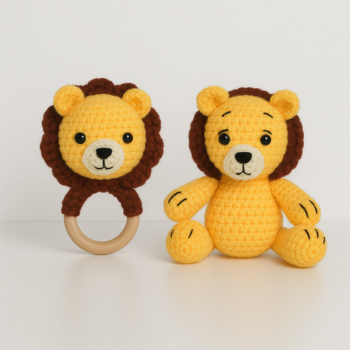 Set regalo leone all'uncinetto