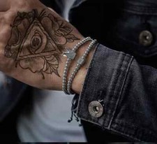 Bracciale Uomo Acciaio Braccialetto Moda doppio giro pietre argento corona