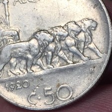 MONETA REGNO D’ITALIA VITTORIO EMANUELE III 50 CENTESIMI LEONI 1920 RIGATO
