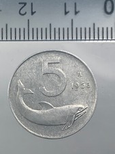 r73_379) Italia Repubblica in Italma - 5 Lire  Delfino  1956 RARA - GRAFFIETTO