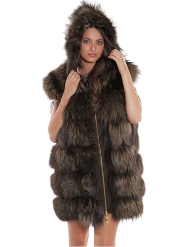 Gilet volpe con cappuccio - , 60