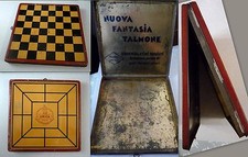 scatola latta Nuova Fantasia TALMONE UNICA scacchiera dama, circa 1920 DeAndreis