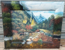 70'S - PAESAGGIO CAVALLI - OLIO SU TELA E CORNICE - 35X30CM