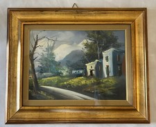 Raffaele Maietta Quadro Olio su Tela Anni 50-60 pittore paesaggio cornice dorata