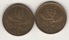 ITALIA REPUBBLICA 20 LIRE 1957 + 1958 IN OTTIMA CONSERVAZIONE #MI14-15