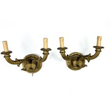 Coppia Applique vintage antichi in legno dorato stile barocco lampada da parete