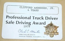 Professionale Camion Autista Sicurezza Premio 1979 Scheda Americana Trucking