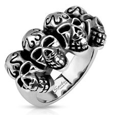 Anello teschio tribale teschio acciaio inox massiccio biker gotico argento uomo