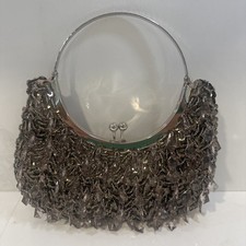 Borsetta Argento Paillettes Gioiellata Pochette Borsa da Sera Manico Tondo