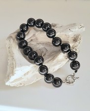 BRACCIALE PERLE NERE D'ACQUA DOLCE 10MM ANNODATO A MANO CHIUSURA ANELLO ARGENTO