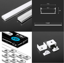 PROFILO ALLUMINIO 2m PER STRISCE STRIP LED BARRA RIGIDA PROFILATO KIT COMPLETO