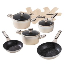 STONELINE® Set di pentole in crema 11 pezzi con coperchi
