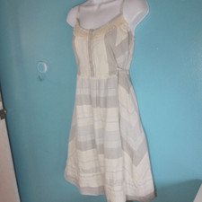 Prendisole donna EDUN taglia S cotone con spalline aderente svasato lunghezza ginocchio zip posteriore e cravatta