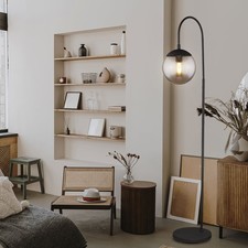 Piantana Lampada ad Arco Retrò LED Lampada da Soggiorno Vetro Fumé H 150 CM