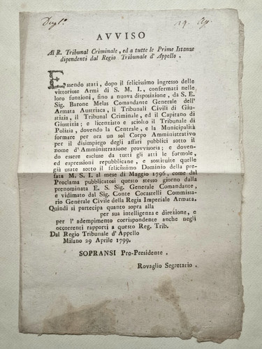 Milano 1799 avviso armata - 1799,