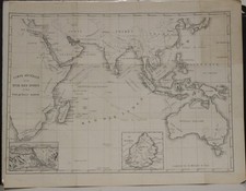 OCEANO INDIANO FILIPPINE SUD-EST ASIATICO INDIA AUSTRALIA 1870ca GUYER MAPPA ANTICA