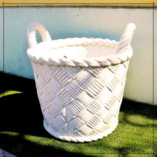 Vaso fioriera in cemento bianco cesto vimini grande giardino per esterno rotondo