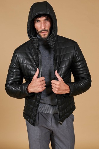 Piumino vera pelle nero uomo - piumino,