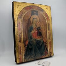 Icona bizantina antica in tavola legno e oro Madonna con il Bambino B.Angelico