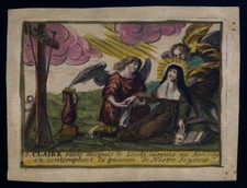 SANTINO PERGAMENA 1600  S.CHIARA D'ASSISI dip. a mano  c. galle