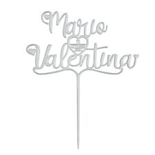 CAKE TOPPER TORTA PERSONALIZZATO MATRIMONIO 23 CM PLA BIODEGRADABILE BIANCO NOME