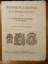 NOTIFICAZIONE SU I GIUOCHI DE LOTTI estrazioni Roma e Toscana 1834 lotto giochi
