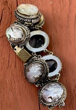 BRACCIALE VINTAGE GIUSEPPE MANDILE ITALIANO ARGENTO SU OTTONE 8 CAMMEO