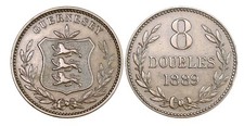 O752, Guernsey, 8 doppie 1889 H, buona qualità!