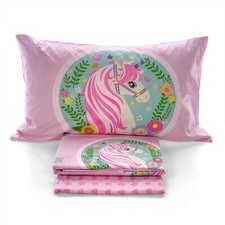 Lenzuola Unicorno singolo completo Letto  una piazza fantasia puro cotone 100%