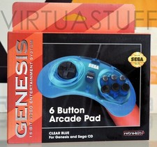 Retro-Bit Sega Mega Drive / Genesis 6-Button Arcade Pad Clear Blue MD USA Market