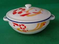 VECCHIO TEGAME PENTOLA + COPERCHIO TEGAMINO FERRO SMALTO SMALTATO MARCATO. CI91