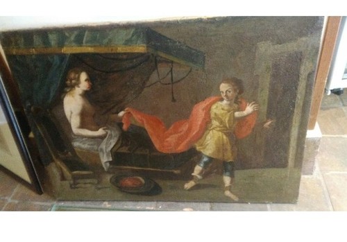 Antico olio tela metà 1700 - su,