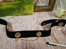 cintura vintage pelle scamosciata nera e oro Lung. cm. 80 tot. V4 ^
