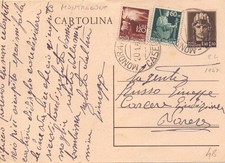 1947 Cartolina postale da Mondragone con Regno e democ tre colori
