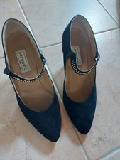 décolleté donna nere scamosciate con cinturino elasticizzato. N.38, tacco comodo