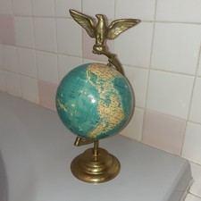 Unico mappamondo vintage con aquila in ottone made in Taiwan 11,2" altezza x 5,8" x 5,5"