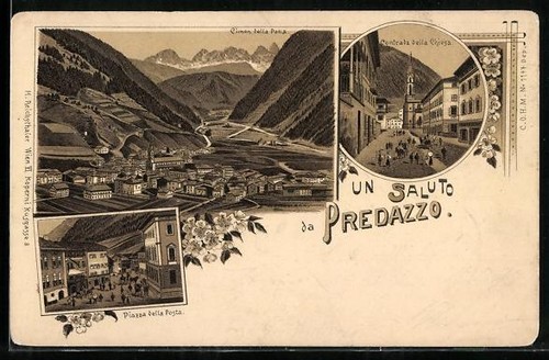 Litografia predazzo piazza - predazzo,,