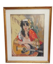 Quadro Canovaccio ricamo antico mezzo punto fatto a mano 44x 35 cm Ricamo