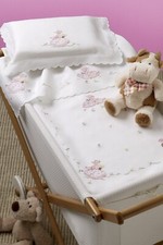 Coperta+Lenzuolo Culla Ricamati a mano in Lino bianco cm. 90x120 