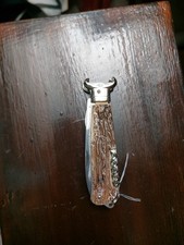 ROBUSTO COLTELLO MULTIUSO ACCIAIO ROSTFREI MANICO TIPO CERVO ANNI '80