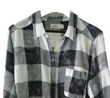 Camicia Hollister California  Uomo Taglia L Scozzese Bianco Nero Manica Lunga