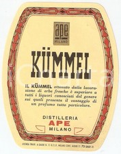 1970 ca MILANO Distilleria APE Liquore alle erbe KUMMEL *Etichetta