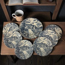 6 Piattini Con Piatto Bianchi Blu Country Cottage British Anchor England