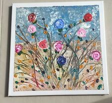 Fiori scomposti quadro moderno dipinto a mano in acrilico utilizzando le spatole