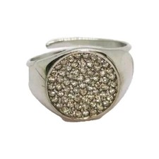 Anello da Donna in Acciaio  Regolabile. Anello Chevalier Con Zirconi Bianchi.