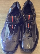 Prada America's Cup Sneakers nere basse pelle verniciata uomo taglia 13US