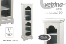 MOBILE VETRINA VETRINETTA h100*24*20 cm LEGNO ANTA SHABBY CHIC BIANCO ROSE